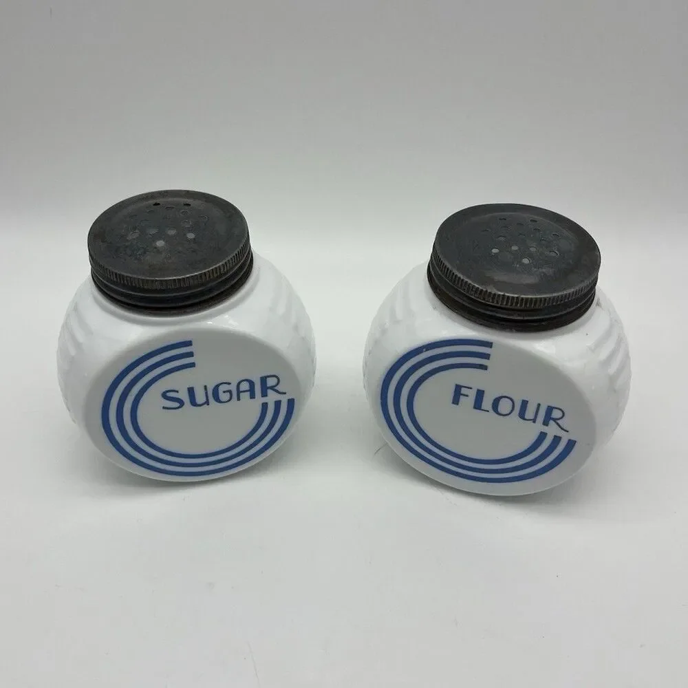 Anchor Hocking Vitrock White Milk Glass Sugar & Flour Shaker Set